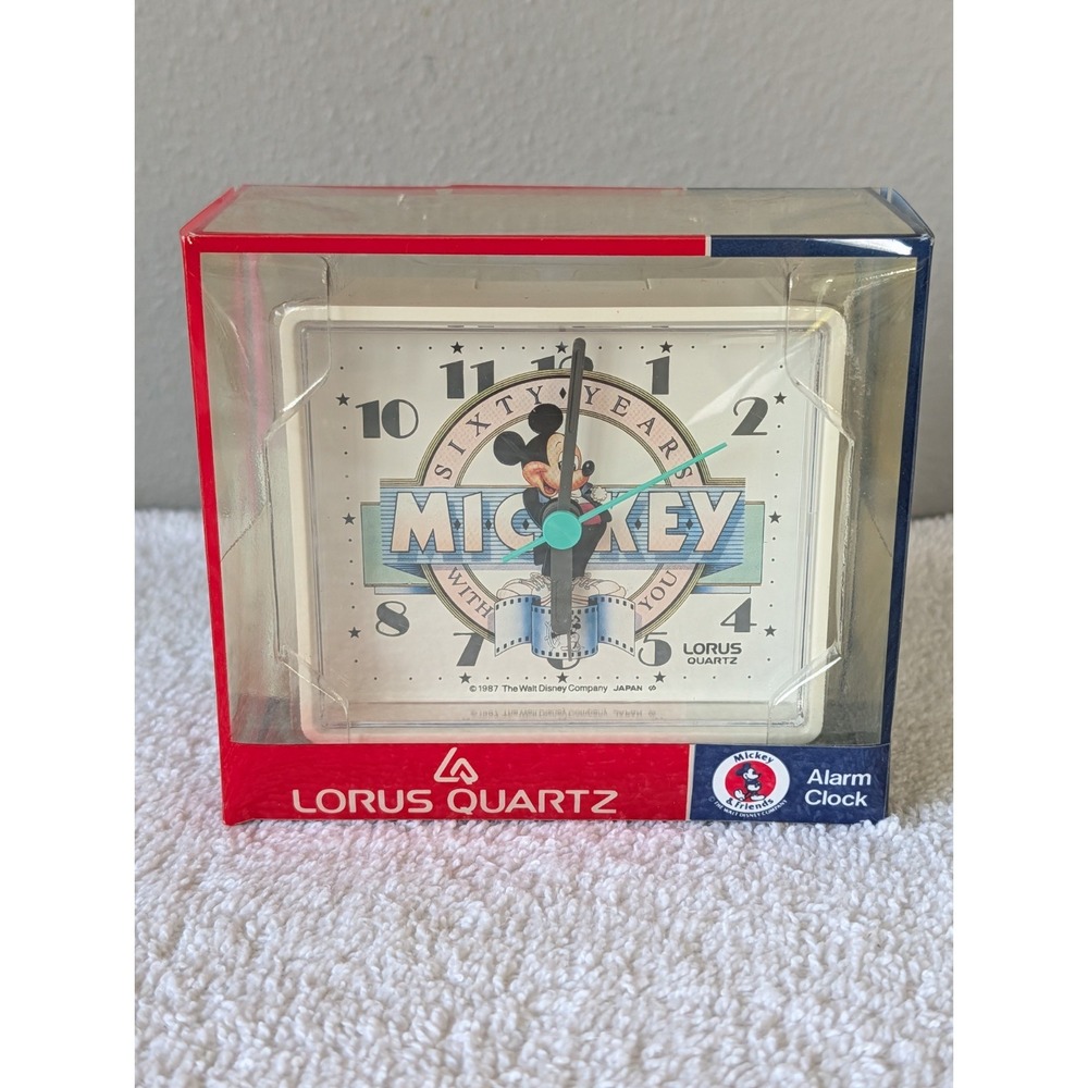Vintage Lorus Disney Mickey Mouse Sixty Years Quartz Alarm Clock Square White 🆕